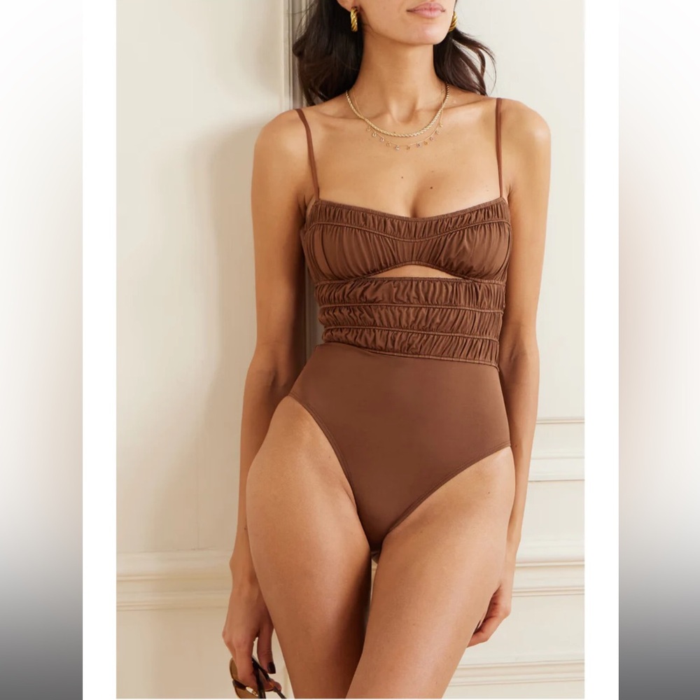 Peony Swim Keepsake ruched cutout stretch-ECONYL® swimsuit, Size S